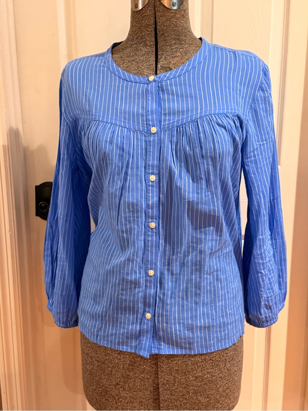 GAP Blue and White Pinstripe Button-Front Blouse